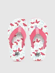 YK Girls Pink & White Butterfly Printed Thong Flip-Flops