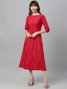 Ethnovog Women Magenta Solid Made To Measure A-Line Dress with Gtahers