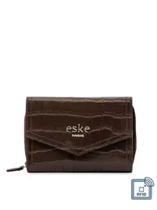 Eske Women Brown Textured Leather Three Fold Wallet