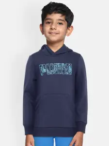 Puma Boys Navy Blue Printed KA Hoodie FL B Hooded Sweatshirt