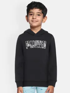 Puma Boys Black Printed Hooded Sweatshirt
