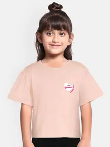 Puma Girls Peach-Coloured Alpha Style Round Neck T-shirt