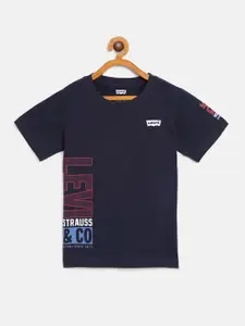 Levis Boys Navy Brand Logo Print Round Neck T-shirt
