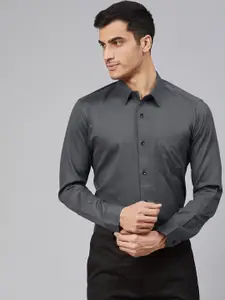 DENNISON Men Charcoal Grey Smart Slim Fit Solid Formal Shirt