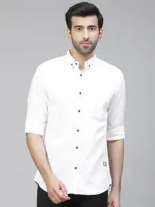 DENNISON Men White Smart Slim Fit Casual Cotton Linen Casual Shirt