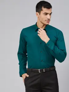DENNISON Men Teal Green Smart Slim Fit Solid Formal Shirt