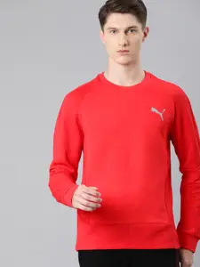 Puma Men Red Solid EVOSTRIPE Crew Pullover Sweatshirt