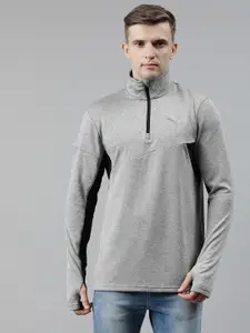 Puma Men Grey Run 1 4 Zip Midlayer Sweatshirt