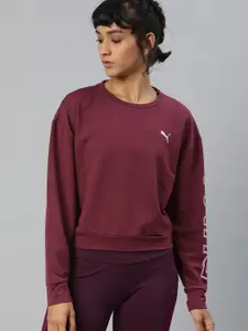Puma Women Burgundy Printed Modern Sports Crew Sweatshirt