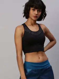 Puma Black Solid Mid Impact First Mile dryCELL Non-Wired Lightly Padded Sports Bra