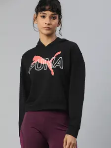 Puma Women Black Printed Modern Sports Hooded Sweatshirt
