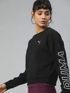 Puma Women Black Printed Modern Sports Crew Sweatshirt