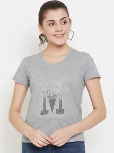 Camey Women Grey Printed Round Neck T-shirt
