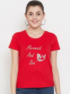 Camey Women Red Printed Round Neck T-shirt