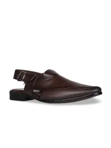 Regal Men Brown Solid Leather Shoe-Style Sandals