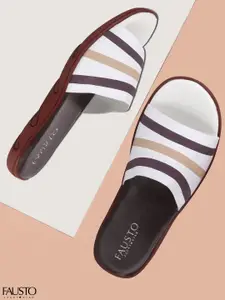 FAUSTO Men White & Brown Striped Sliders