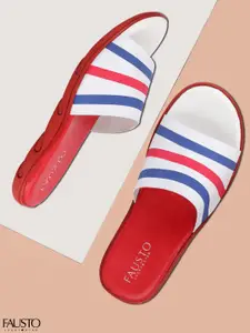 FAUSTO Men Red & White Striped Sliders