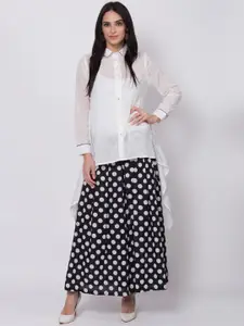 Biba Women White & Black Solid A-Line Shirt Collar Kurta