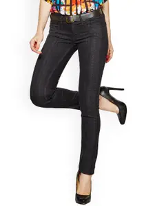 AND Black Printed Skinny Stretchable Jeans