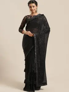 Chhabra 555 Black Embellished Satin Designer Saree