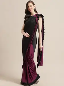 Chhabra 555 Black Colourblocked Ruffled Ready to Wear Saree with Stitched Blouse