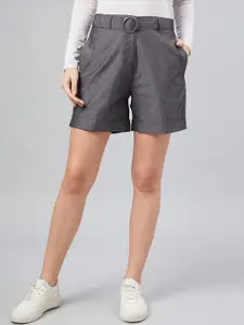 Carlton London Women Grey Solid Regular Fit Regular Shorts