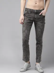 Roadster Men Charcoal Skinny Fit Mid-Rise Clean Look Acid Wash Stretchable Cropped Jeans