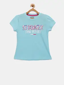 mackly Girls Blue & Pink Printed Lounge T-shirt