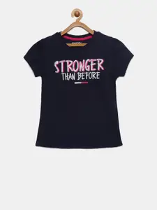 mackly Girls Navy Blue & Pink Printed Lounge T-Shirt