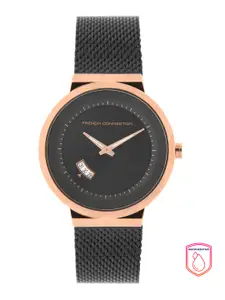 French Connection Men Black & Rose Gold Analogue Watch