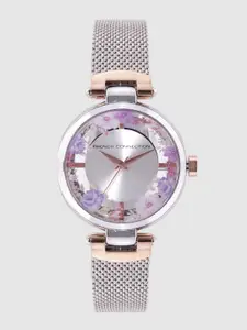 French Connection Silver-Toned & Purple Sunray Floral Printed Analogue Watch FCL0003F