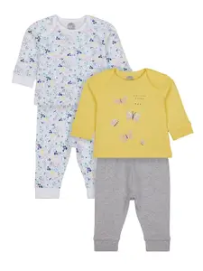 mothercare Girls Yellow & Grey Printed Night suit