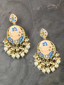 Priyaasi Peach-Coloured Gold-Plated Handcrafted Enamelled Crescent-Shaped Chandbalis