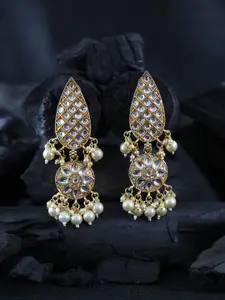 Priyaasi Off-White Gold-Plated Kundan-Studded Handcrafted Teardrop-Shaped Drop Earrings