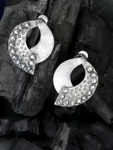 Priyaasi Oxidised Silver-Plated German Silver Stone-Studded Contemporary Drop Earrings