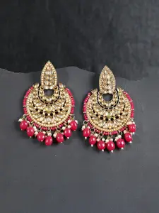 Priyaasi Pink Gold-Plated Stone-Studded & Beaded Handcrafted Crescent-Shaped Chandbalis