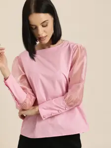 Moda Rapido Women Pink Solid Pure Cotton Top
