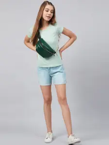 Marie Claire Women Sea Green Solid Round Neck T-shirt