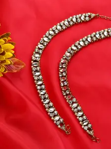 ANIKAS CREATION Set Of 2 Gold-Plated White Kundan-Studded Beaded Vilandi Anklets