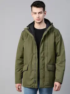 Levis Men Olive Green Solid Water Resistant Hooded Padded Jacket