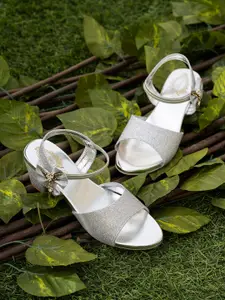 Shoetopia Girls Silver Glitter Bow Detail Block Heels