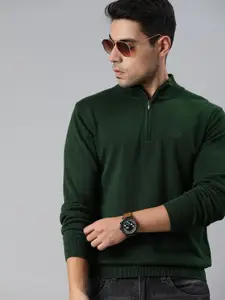 Levis Men Green Solid Mock Neck Pullover Sweater