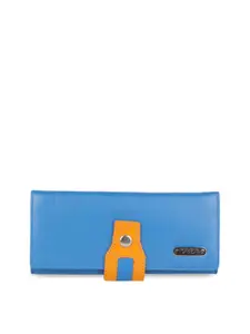 Kara Women Blue & Yellow Colourblocked Leather Envelope Wallet