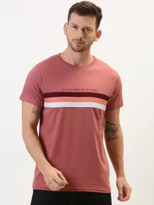 Difference of Opinion Men Old Rose Pink & Maroon Colorblocked Round Neck T-shirt