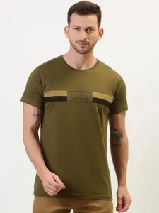 Difference of Opinion Men Olive Green Striped Round Neck T-shirt