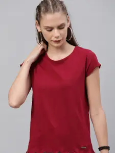 Roadster Women Red Solid Pure Cotton Top