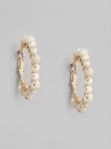 justpeachy Gold-Toned & White Circular Hoop Earrings