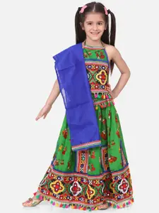 BownBee Girls Green & Blue Embroidered Ready to Wear Chaniya Choli