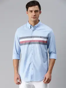Tommy Hilfiger Men Blue & White Striped Casual Shirt