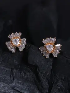 justpeachy Gold-Plated & White CZ Stone Studded Floral Studs